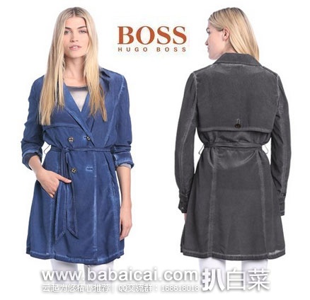 英国亚马逊：Hugo Boss 雨果博斯 橙标 女士 真丝混纺风衣外套（原价£270，现降至£38.73），直邮退税后£32.28
