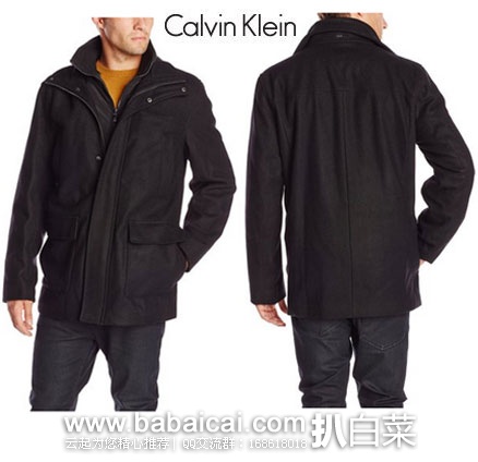 Amazon：Calvin Klein Men’s Walking Coat with Bib 男士羊毛外套 原价$325，现特价历史新低$56.99，到手约￥515