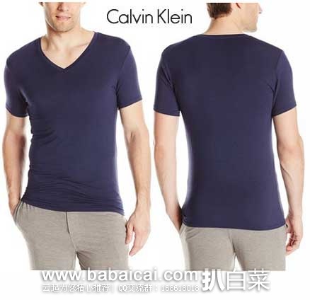 Calvin Klein 男款 Silk Knit 莫代尔纤维+真丝 V领短袖T恤  原价$65，现4折售价$26