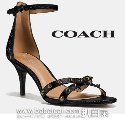 6PM：COACH 蔻驰 女士 真皮铆钉高跟凉鞋 原价$195，现售价$74.99，历史新低