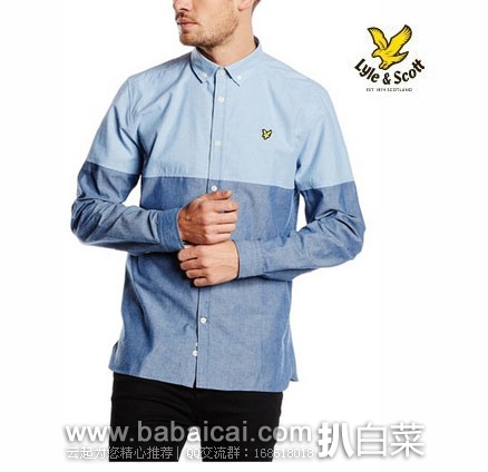 英国亚马逊:LYLE & SCOTT 苏格兰金鹰 男士 小领带扣纯棉拼色长袖衬衫 (原价£80,现降至£36),直邮退税后实付新低£30