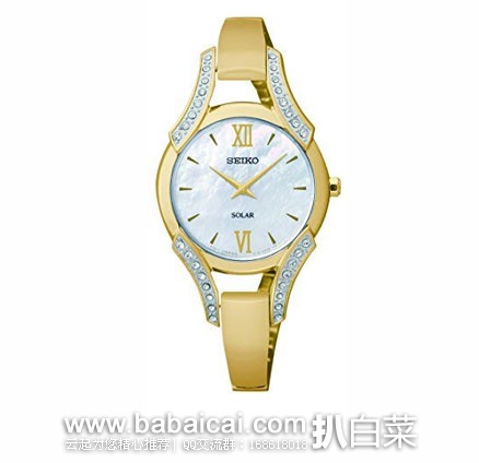 Prime会员7折!SEIKO 精工 镶施华洛世奇 珍珠贝母水晶 太阳能女表 原价5,现售价9.99,下单7折后新低.99