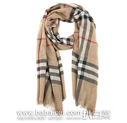 Jomashop:Burberry 巴宝莉羊羔毛+真丝格子围巾 原价395,现降至5