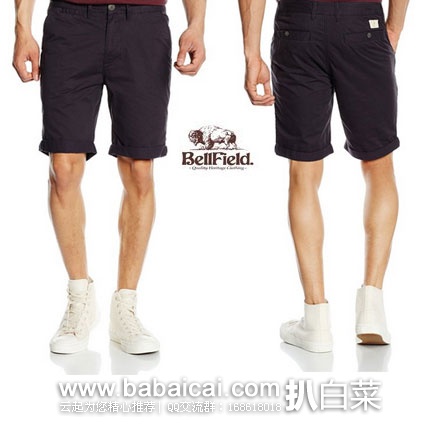 英国亚马逊：Bellfield Polstead 男士 纯棉休闲短裤   现特价£14.99，直邮退税后£12.49