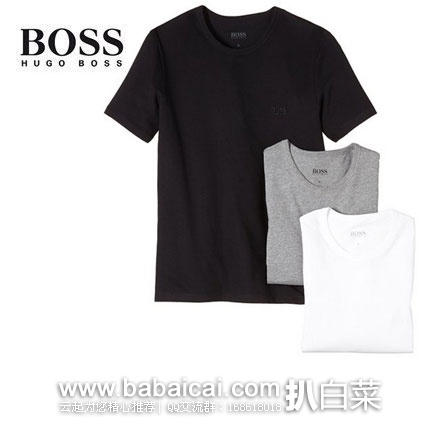 西班牙亚马逊：HUGO BOSS 男士 圆领 高品质纯棉T恤 三件装  原价€42，现降至€21.91，直邮退税后€18.11
