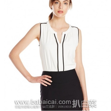 Calvin Klein Split-Neck 女款无袖开领衫 原价$59，现2.5折新低$14.75，直邮含税到手约￥158
