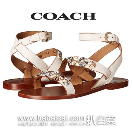 COACH 蔻驰 Eleanor 女士 玫瑰金属扣真皮凉鞋 6PM:COACH 蔻驰 Eleanor 女士 玫瑰金属扣真皮凉鞋 原价5,现新低价.99