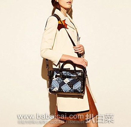 COACH 蔻驰 女士 Canyon Quilt Denim Coach Swagger 27 真皮单肩手提包