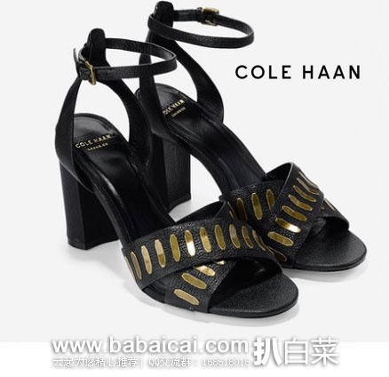 6PM：Cole Haan 可汗 女士 真皮粗跟高跟凉鞋 （原价$248，现降至$64.99），公码9折后$58.49