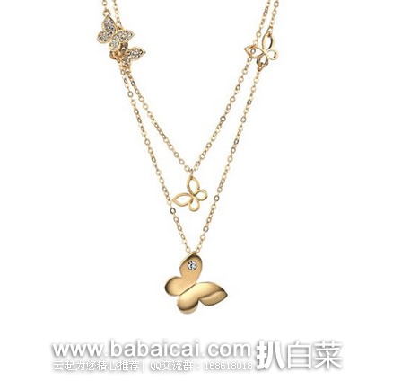 Yellow Gold Plated Double Strands Butterfly Necklace 女款 14K 蝴蝶项链 现价.99