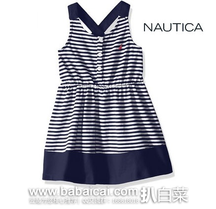 Nautica  诺帝卡 女童  纯棉细条纹无袖连衣裙  售价$8.03起