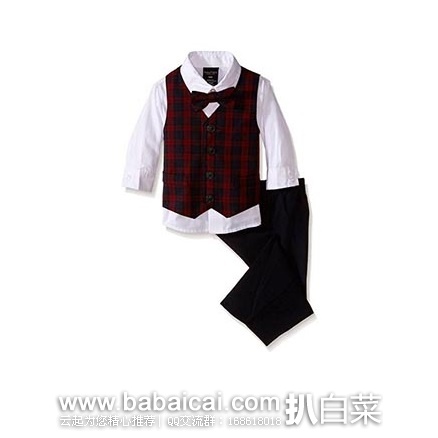 Nautica 诺蒂卡 Tartan Vest 男孩正装三件套 原价$80，现历史新低$13.69，直邮含税到手仅￥114