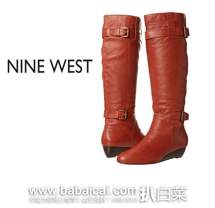 6PM：Nine West 玖熙 Kenway 女士 真皮搭扣小坡跟高筒靴  原价$189，现2折$37.8