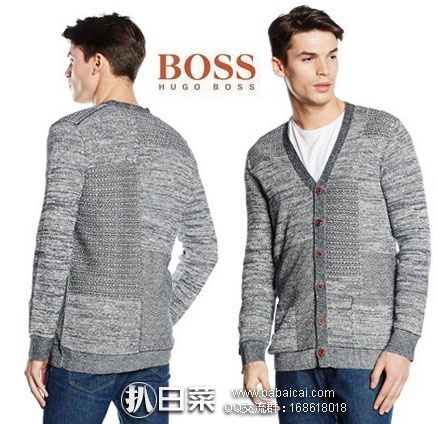 英国亚马逊：HUGO BOSS 雨果博斯 橙标 男士棉麻混纺针织 V领开衫 原价£159，现降至£58.27，直邮退税后£48.56