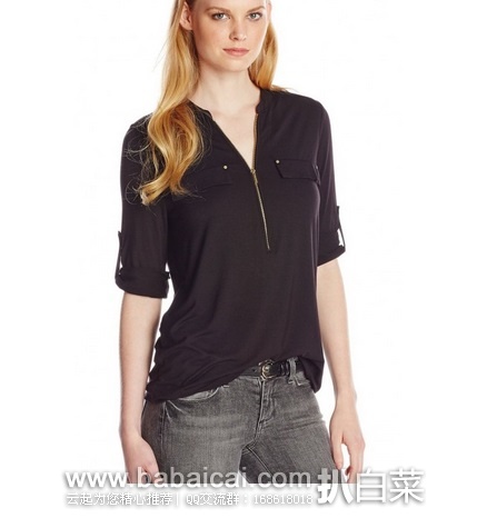 Calvin Klein Solid Half-Zip 女士休闲衫 原价$60，现历史低价$21.55，到手￥179