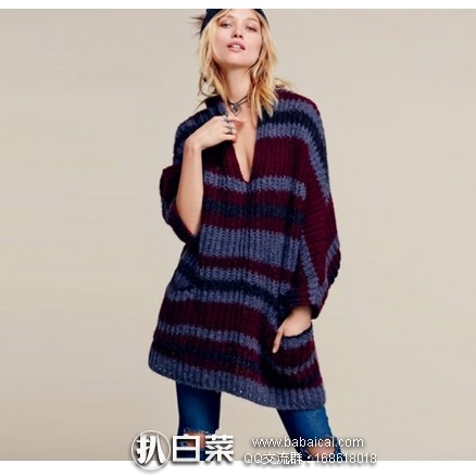 6pm：Free People 女士羊毛混纺中长款毛衣 原价$168，现2.1折新低$34.99，到手￥305
