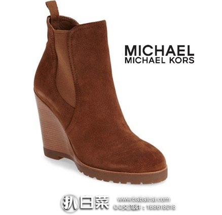 6PM：Michael Kors Thea Wedge 女士 真皮复古粗跟短靴 （原价$170，现降至$74.99），公码9折后$67.49