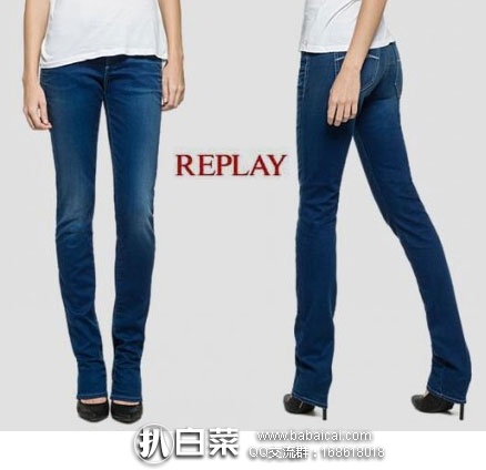 德国亚马逊：Replay 女士低腰修身牛仔裤（原价€129，现降至€51.95），额外8折后€34.93