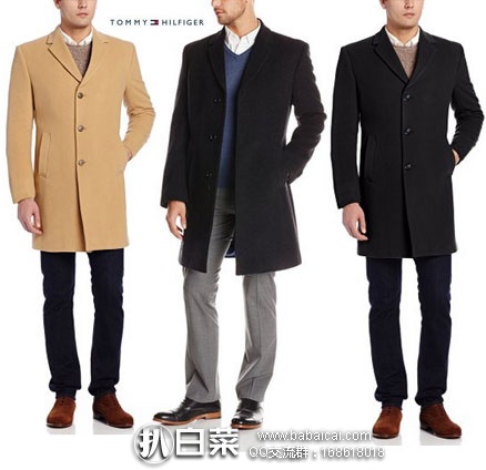 TOMMY HILFIGER 汤米·希尔费格  男士单排扣羊绒羊毛混纺大衣