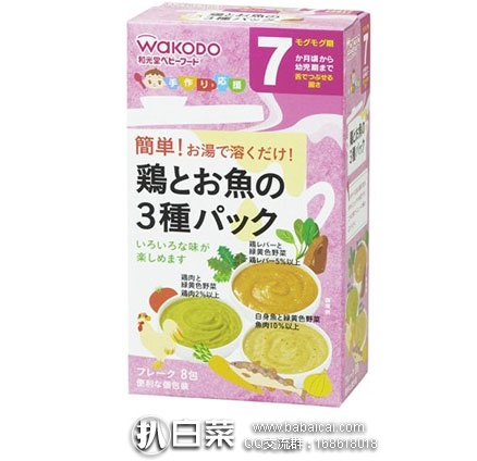 日本亚马逊：WAKODO 和光堂 婴儿辅食鸡肉鸡肝鱼肉泥 3种组合包FC33 6个 好价1158日元（约￥76）
