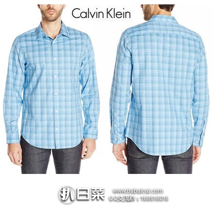 Calvin Klein 男士 纯棉免熨长袖衬衫 原价$79.5，现降至1.9折$14.99
