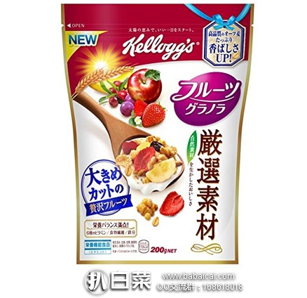 日本亚马逊:Kellogg's 家乐氏 严选食材 营养早餐麦片 200g*6袋 现特价1718日元(约¥112)