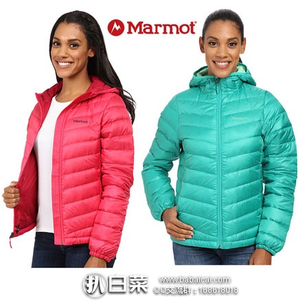 6PM：Marmot  土拨鼠 Jena Hoody  女士 700蓬 带兜帽高充绒量羽绒服（原价$225，现$100.99），额外8折后$80.79