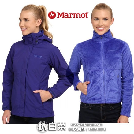 6PM：Marmot 土拨鼠 女士 三合一防水保暖冲锋衣（原价$285，现降至$128.99），额外8折后$103.19