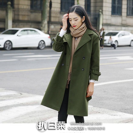淘宝Taobao：vivi定制 女士 军绿色款 中长款双排扣毛呢外套大衣   现售价￥179，领取￥40优惠券，实付￥139包邮