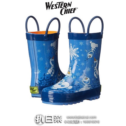 6PM：Western Chief 冰雪奇缘雪宝儿童雨鞋（原价$40，现降至$12），额外8折后$9.6