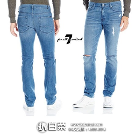 7 For All Mankind 7牌 男士 破洞款修身牛仔裤（原价$199，现$67.19 ），黑五8折$53.75