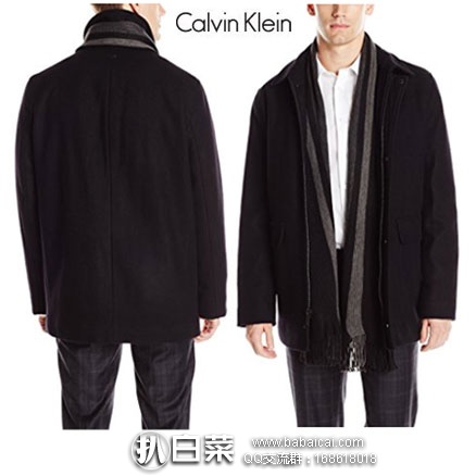 Calvin Klein Wool Scarf 男士 翻领羊毛大衣  降至$99.99，网络星期一7折后$69.99