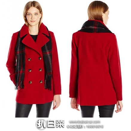 London Fog 伦敦雾 女士双排扣羊毛外套  原价$195，现降至$63.99
