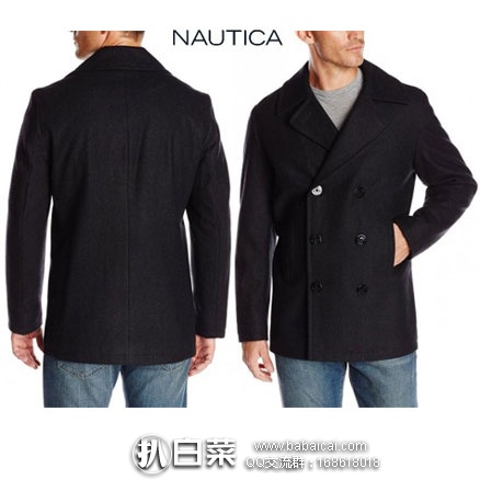 亚马逊海外购：Nautica 诺帝卡 男士 双排扣V领羊毛外套  原价$250，现降至￥170元，凑单到手新低￥205