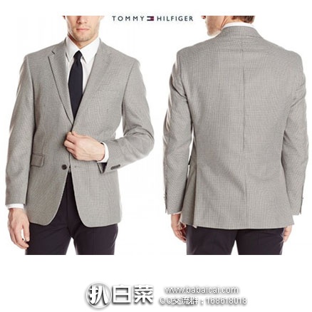 Tommy Hilfiger 汤米希尔费格 男士 格纹 经典两粒扣西装外套  原价$350，降至1.7折$58.57