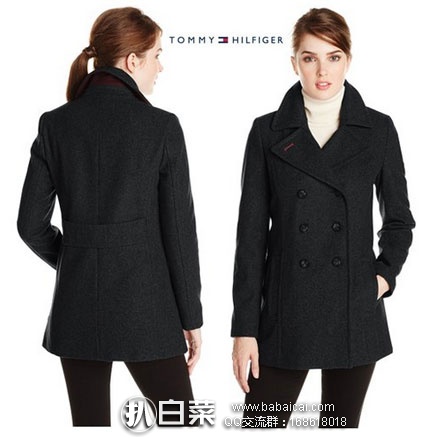 Tommy Hilfiger 汤米希尔费格 女士双排扣羊毛大衣 多色 原价$240，现2.5折 $61.99