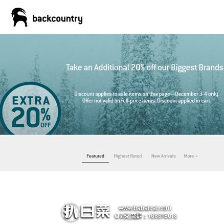 Backcountry：精选户外品牌6折优惠，还可叠加额外8折优惠，满$50免美境内运费！