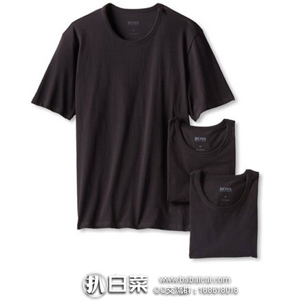 亚马逊海外购：BOSS HUGO BOSS 高端黑标系列 男士 圆领纯棉T-Shirt 3件  降至新低￥129.64