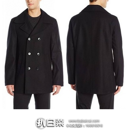 Calvin Klein 男士双排扣羊毛大衣 原价$495，现$119.95，网络星期一7折新低$83.96，到手￥675