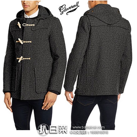 英国亚马逊：Gloverall Mid Monty Duffle 男士中长款 牛角扣大衣  原价£375，现降至£145，直邮退税后实付£120.83