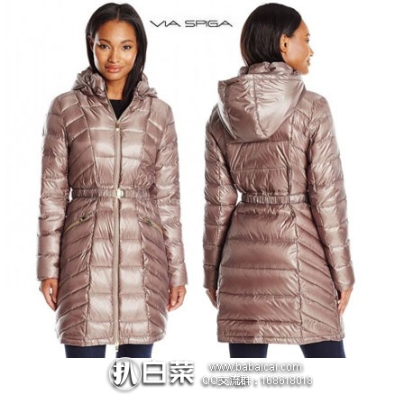 Via Spiga 女士轻量中长款连帽羽绒服 （原价$280，现降至$66.82），网络星期一7折后$46.77