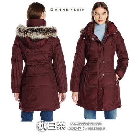 亚马逊海外购：Anne Klein 安妮克莱因 女士中长款羽绒服   原价$300，现XS码降至2.5折$45.6