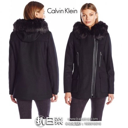 Calvin Klein 女士 防风保暖羊毛混纺大衣 原价$400，现降至1.3折$51.61