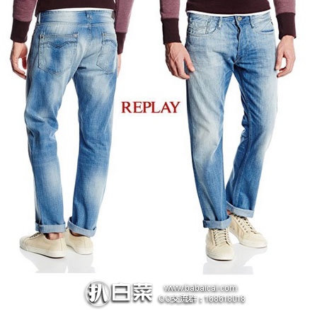 英国亚马逊：Replay New Bill 男款 100%牛津棉直筒牛仔裤 降至£30，直邮退税后实付£25