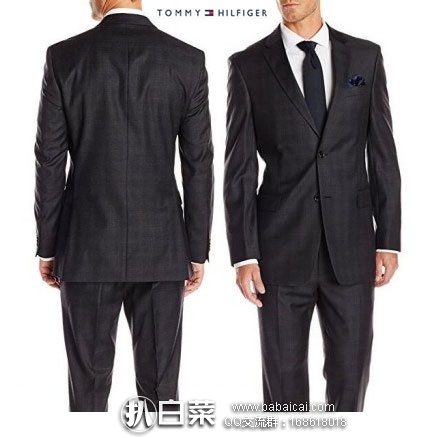 Tommy Hilfiger 汤米·希尔费格 男士 经典两粒扣 全羊毛西装套装 降至$82.35
