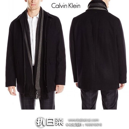 Calvin Klein  Wool Scarf Coat 男士中长款 翻领羊毛大衣 原价$295，降至$49.41