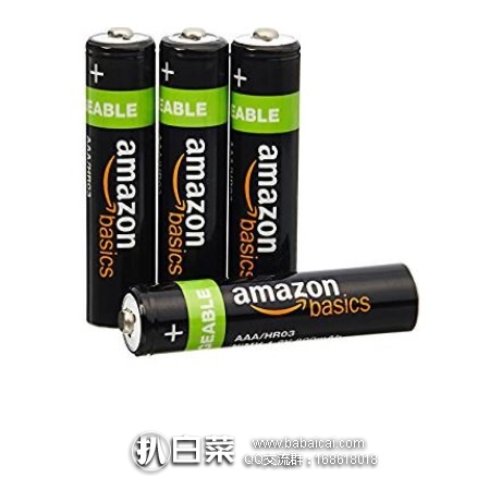 亚马逊中国：AmazonBasics 亚马逊倍思 AAA型镍氢充电电池800mAh*4节 特价￥27，下单5折实付新低￥13.5