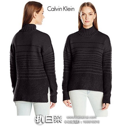 Calvin Klein Jeans 女款 Boucle Funnel Neck Sweater 羊毛混纺宽松毛衣  原价$80，现降至1.8折$14.69