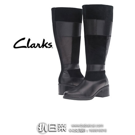 6PM：Clarks 其乐 女士真皮拼接长靴 原价$190，现降至1.9折$36.99