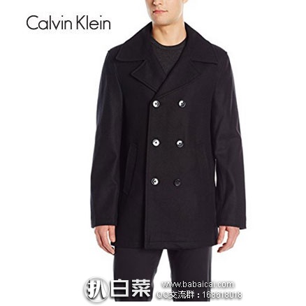 Calvin Klein 男士 Maurizio Peacoat 双排扣大翻领羊毛大衣  原价$495，降至新低0.9折$42.77